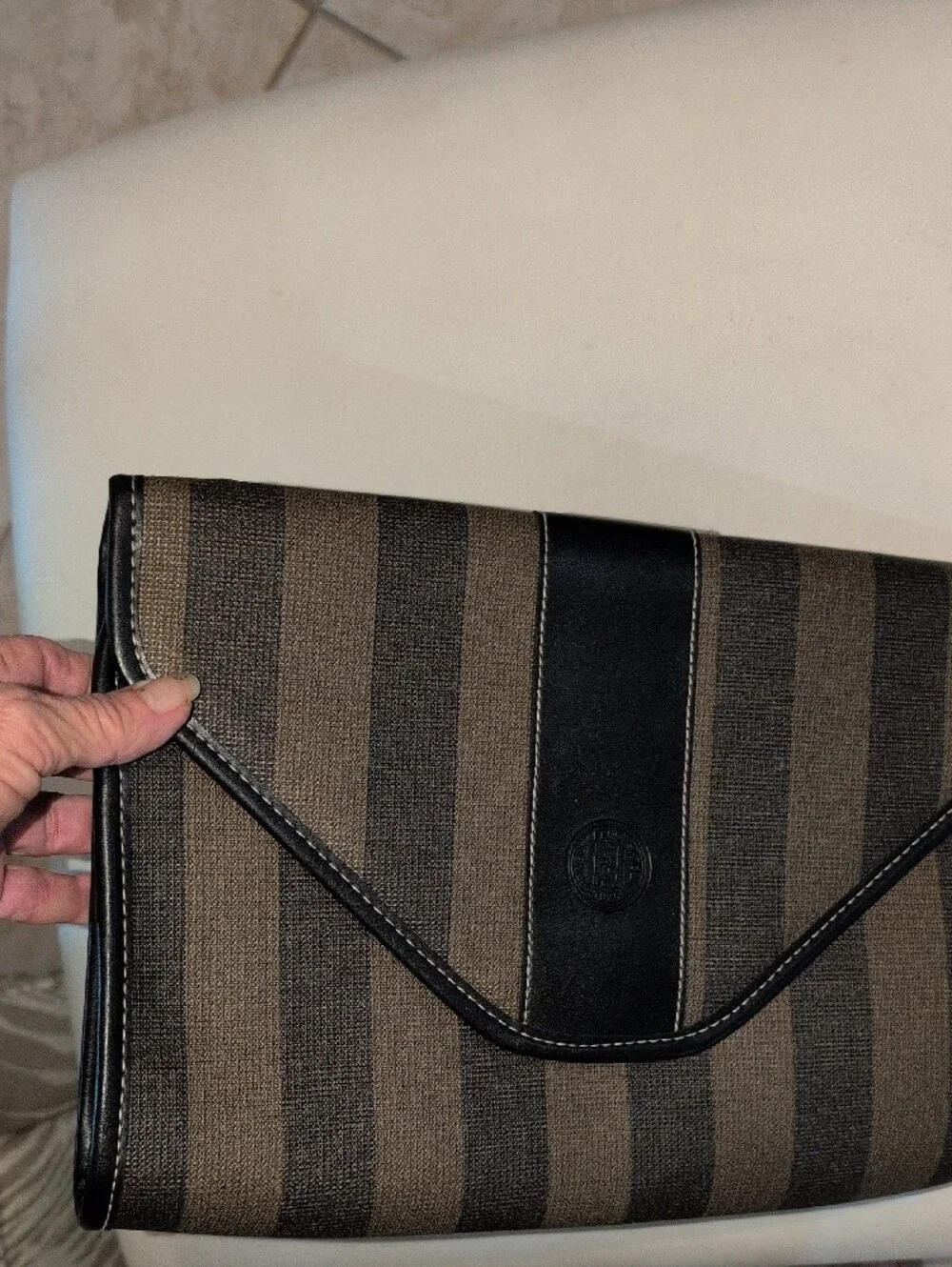 Striped FASHION Envelope Clutch in Black and Brown Stripes